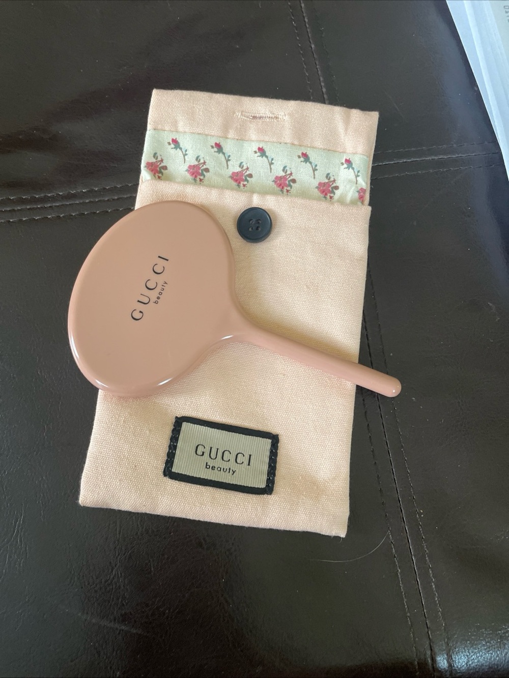 Gucci Pink Handheld Beauty Mirror with Floral Pouch - Picture 7 of 7